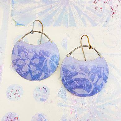 Lavender Botanical Pattern Circles Upcycled Tin Earrings