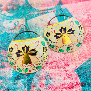 Vintage Triflora Circles Upcycled Tin Earrings
