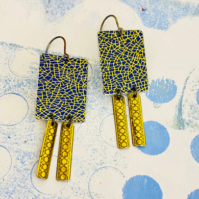 Golden Crackle Pattern Windows Upcycled Tin Earrings