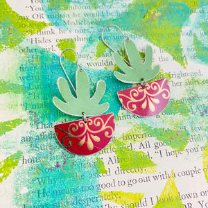 Mod Succulents Cherry Pots Upcycled Tin Earrings