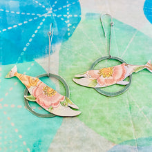 Load image into Gallery viewer, Pink Flowers Humpback Upcycled Tin Earrings