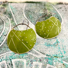 Load image into Gallery viewer, Silver Lined Olive Circles Upcycled Tin Earrings