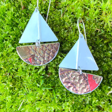 Load image into Gallery viewer, Dragon Scales Upcycled Tin Sailboat Earrings