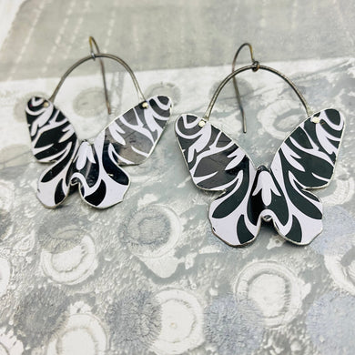 Navy & White Butterflies Upcycled Tin Earrings