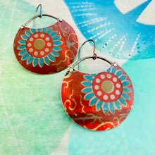 Load image into Gallery viewer, Happy Blue Blossoms Circles Upcycled Tin Earrings