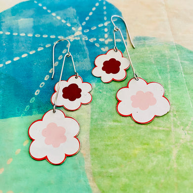 White Flowers Upcycled Tin Earrings