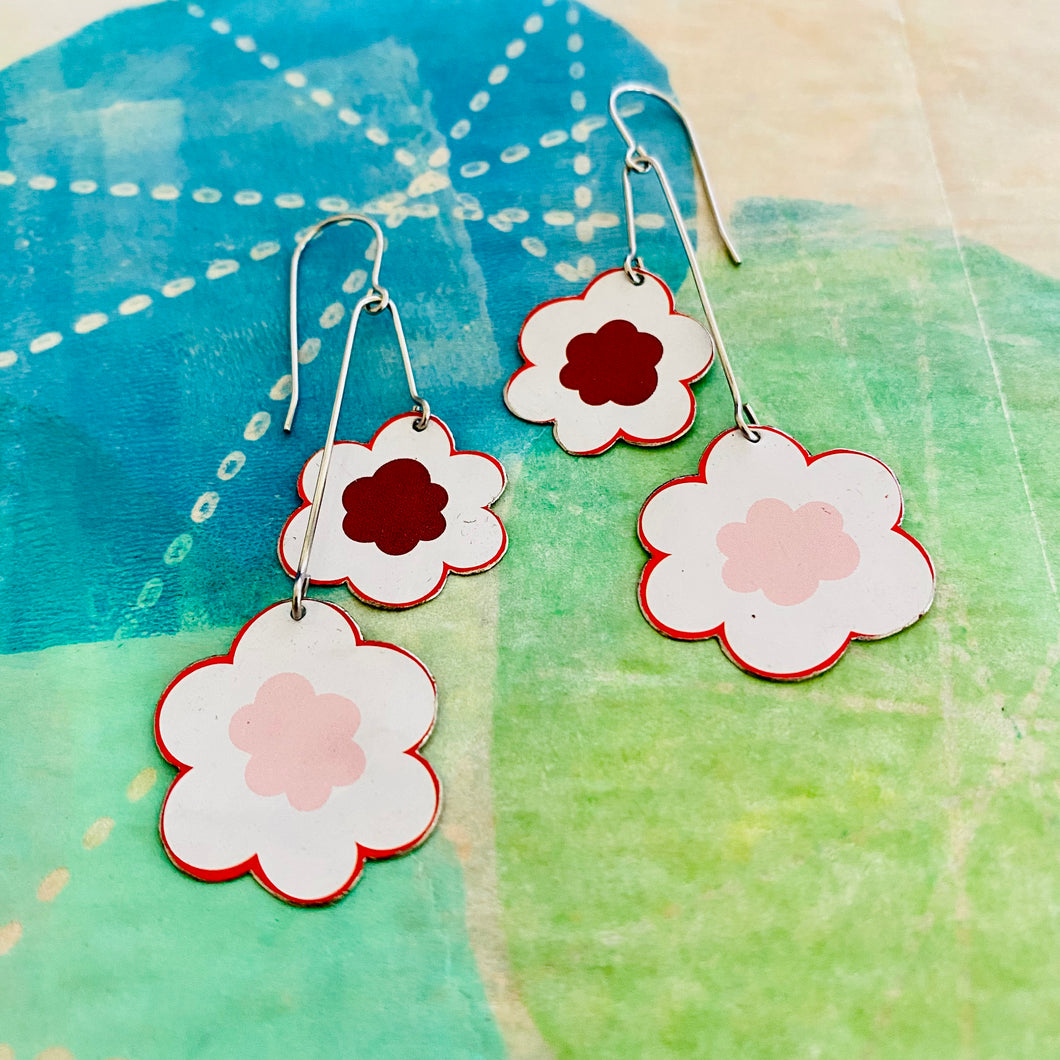 White Flowers Upcycled Tin Earrings