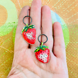 Ripe Strawberries Upcycled Tin Earrings