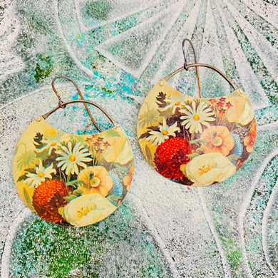 Flower Field II Circles Upcycled Tin Earrings