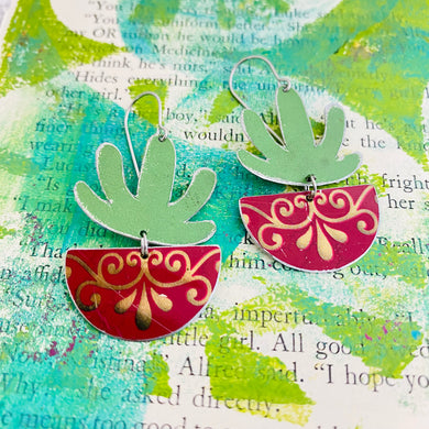 Mod Succulents Cherry Pots Upcycled Tin Earrings