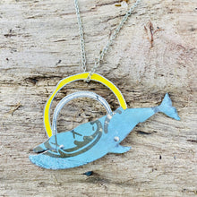 Load image into Gallery viewer, Blue-gray Sunrise Humpback Upcycled Tin Necklace
