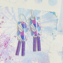 Load image into Gallery viewer, Silly Cat Face Pattern Rectdangle Upcycled Tin Earrings