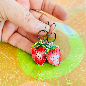 Ripe Strawberries Upcycled Tin Earrings