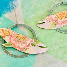 Load image into Gallery viewer, Pink Flowers Humpback Upcycled Tin Earrings