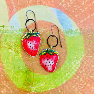 Ripe Strawberries Upcycled Tin Earrings