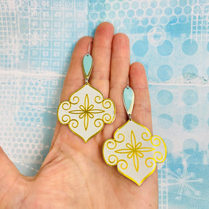 Golden Swirled Ogee with Aqua Pop Upcycled Tin Earrings