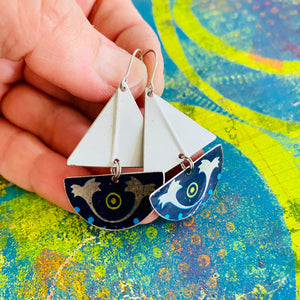 Protective Eye Upcycled Tin Sailboat Earrings