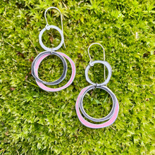 Load image into Gallery viewer, Midnight, Snow &amp; Pale Pink Layered Circles Upcycled Tin Earrings