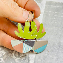 Load image into Gallery viewer, Mod Succulents in Colorblock Pots Upcycled Tin Earrings