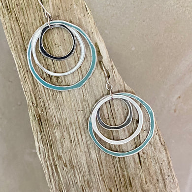 Midnight, Snow & Slate Blue Layered Circles Upcycled Tin Earrings