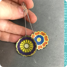 Load image into Gallery viewer, Funky Flowers Tin Earrings by Christine Terrell for adaptive reuse jewelry