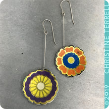 Load image into Gallery viewer, Funky Flowers Tin Earrings by Christine Terrell for adaptive reuse jewelry
