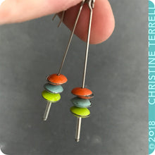 Load image into Gallery viewer, Persimmon, Aqua &amp; Chartreuse Tiny Macarons Tin Earrings