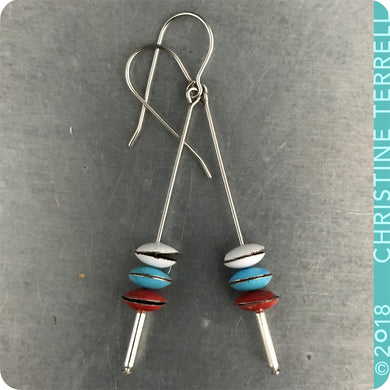 White, Aqua, Red Tiny Macarons Tin Earrings