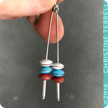 Load image into Gallery viewer, White, Aqua, Red Tiny Macarons Tin Earrings