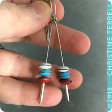 Load image into Gallery viewer, White, Aqua, Red Tiny Macarons Tin Earrings