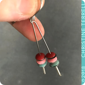 Scarlet, Pink & Aqua Tiny Macarons Tin Earrings