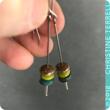 Load image into Gallery viewer, Umber, Green &amp; Teal Tiny Macarons Tin Earrings