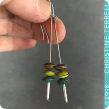 Load image into Gallery viewer, Umber, Green &amp; Teal Tiny Macarons Tin Earrings