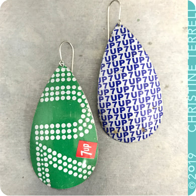 Vintage 7Up Tin Teardrop Earrings