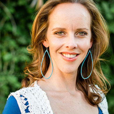 Spiraled Tin Big Aqua Teardrop Earrings