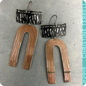 Textured Black & Copper Etched Horseshoe Zero Waste Tin Earrings