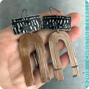 Textured Black & Copper Etched Horseshoe Zero Waste Tin Earrings