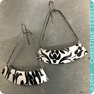 Black & White Arcs Upcycled Tin Earrings by Christine Terrell for adaptive reuse jewelry
