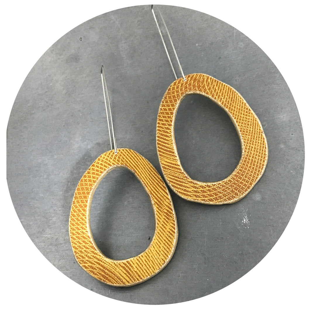  Yellow Ochre Organic Ovals Book Cover Earrings by Christine Terrell for Ex Libris Jewelry
