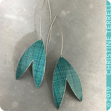 Teal Crosshatch Upcycled Tin Earrings
