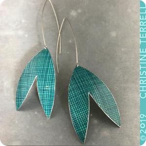 Teal Crosshatch Upcycled Tin Earrings