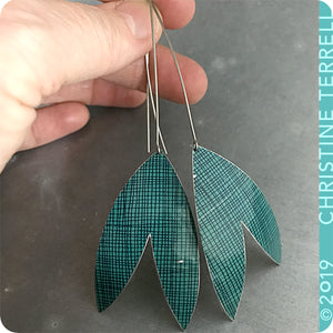 Teal Crosshatch Upcycled Tin Earrings