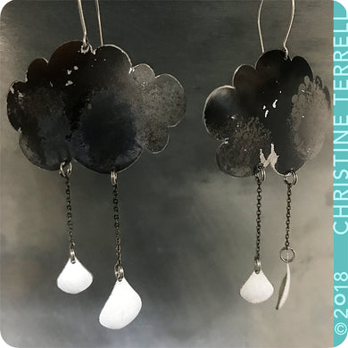Gray Rain Clouds 2 Drops Upcycled Tin Earrings