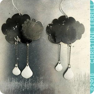 Gray Rain Clouds 2 Drops Upcycled Tin Earrings