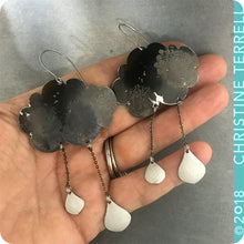 Load image into Gallery viewer, Gray Rain Clouds 2 Drops Upcycled Tin Earrings