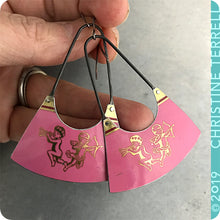 Load image into Gallery viewer, Pink Cupid Upcycled Tin Earrings by Christine Terrell for adaptive reuse jewelry