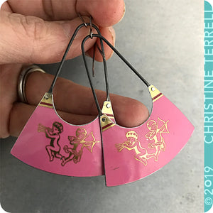 Pink Cupid Upcycled Tin Earrings by Christine Terrell for adaptive reuse jewelry