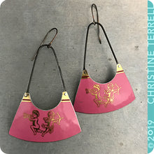 Load image into Gallery viewer, Pink Cupid Upcycled Tin Earrings by Christine Terrell for adaptive reuse jewelry