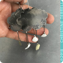 Load image into Gallery viewer, Gray Rain Clouds 2 Drops Upcycled Tin Earrings