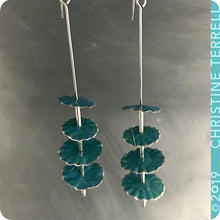Load image into Gallery viewer, Teal Ruffled Circles Upcycled Tin Earrings